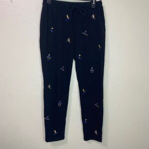 Lou & Grey LOFT Womens Black Embroidered Skier Ski Jogger Sweatpants Small